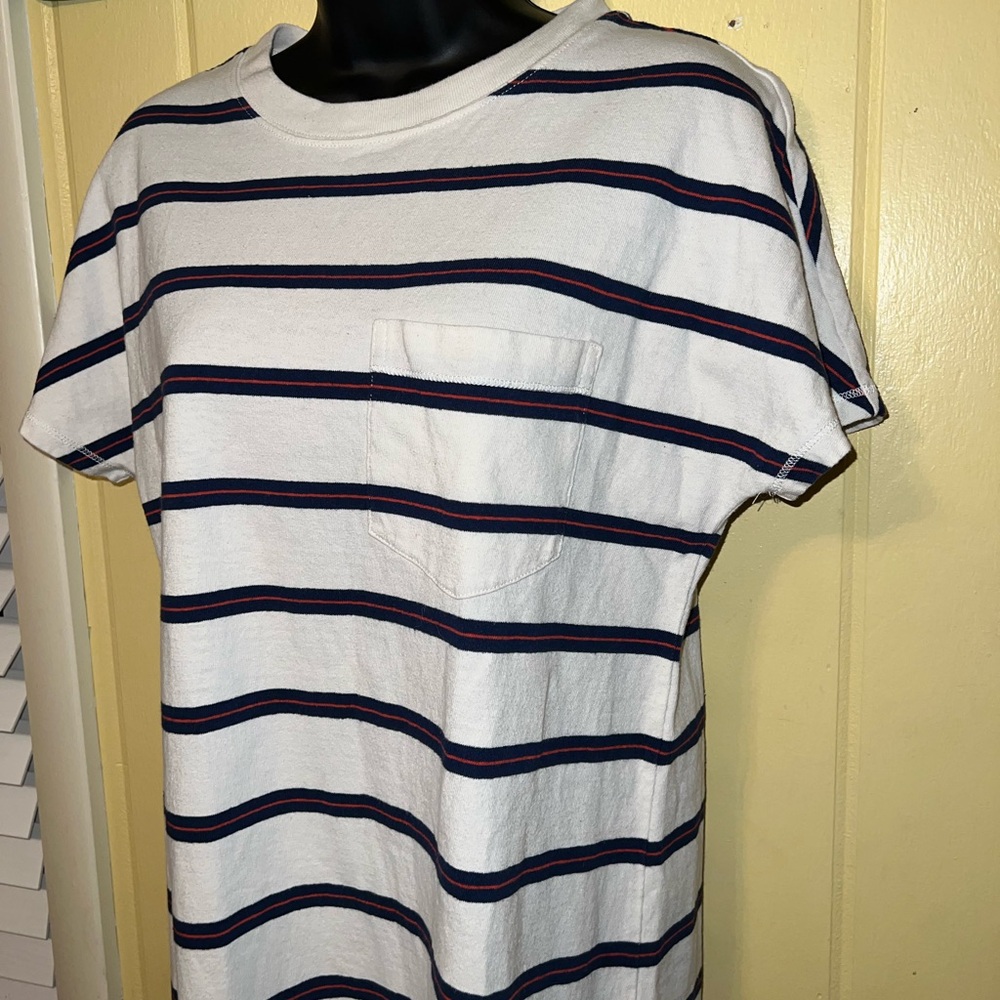 Madewell White Tomboy Pocket T-Shirt Cotton Mini Dress Blue Red Striped Size XS - Picture 6 of 13